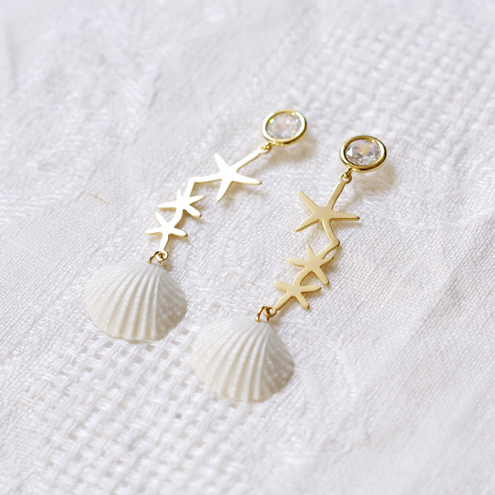 Thumbnail: Crystal Star Porcelain Seashell Earrings