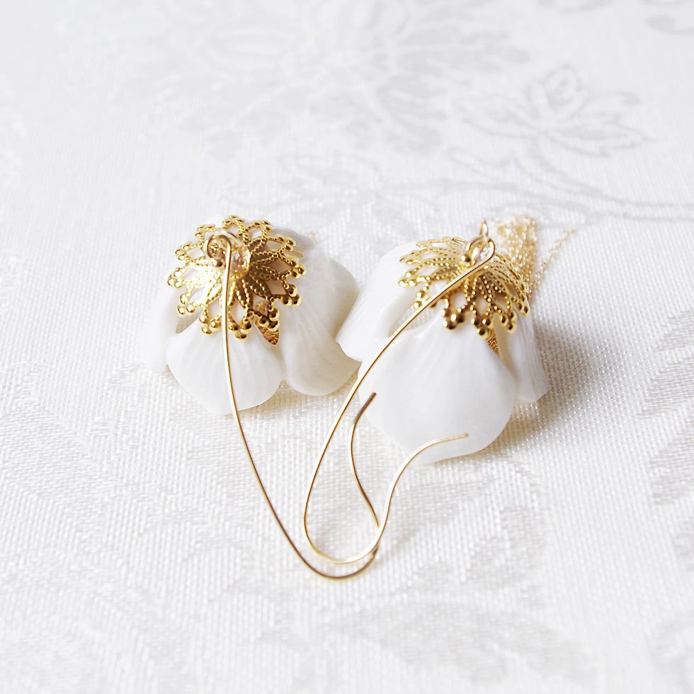 Thumbnail: Porcelain Snowdrop Flower Tassel Earrings