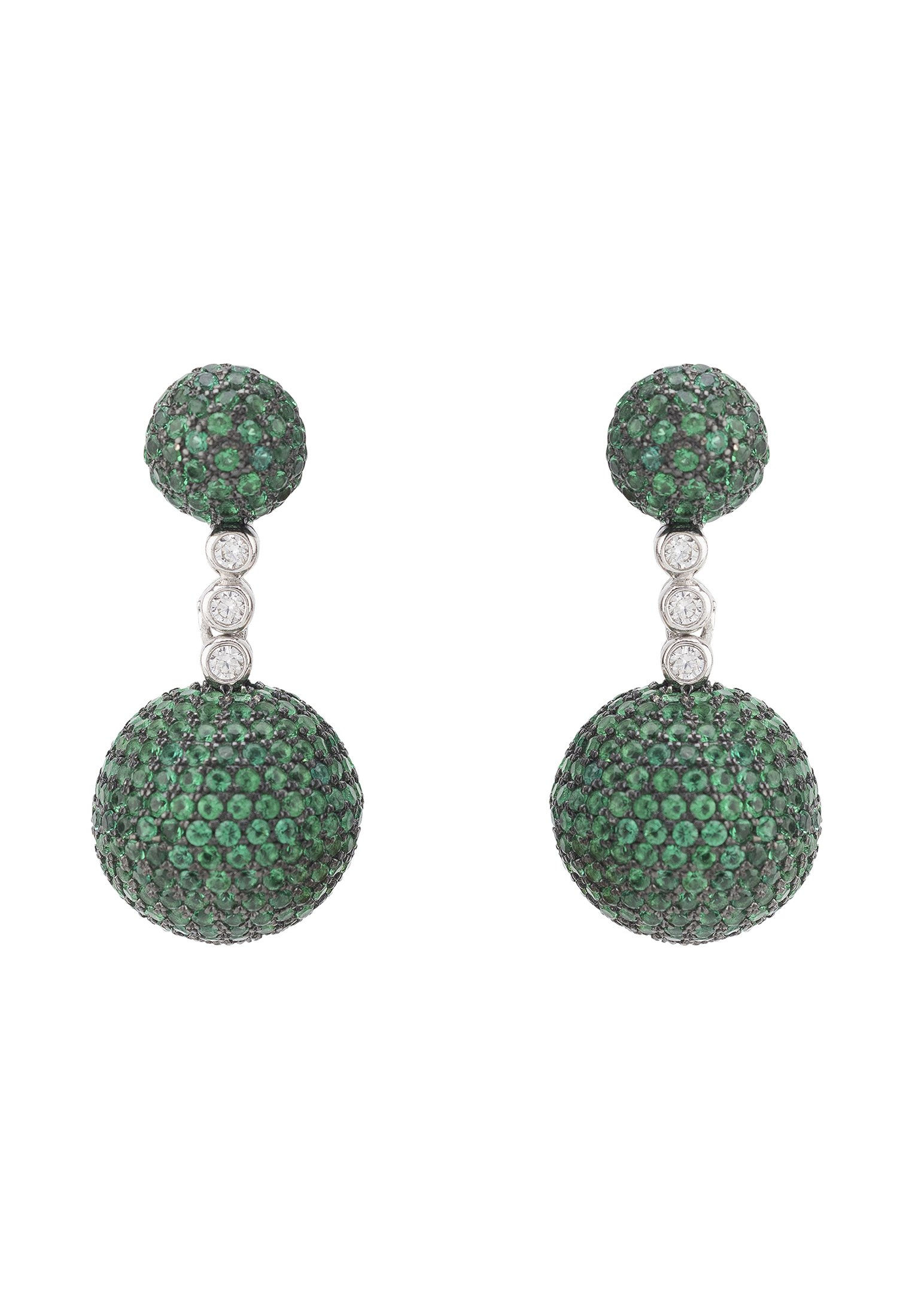 Monaco Sphere Drop Earrings Silver Emerald Green CZ