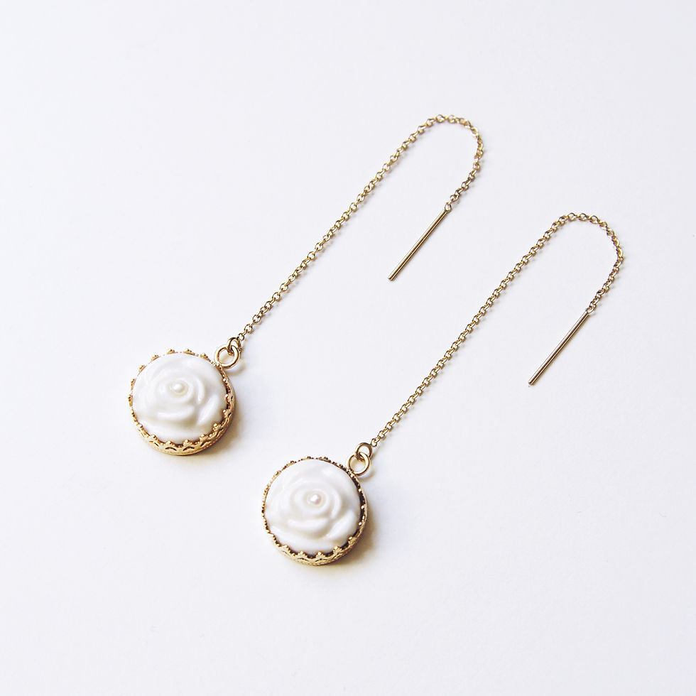 Thumbnail: Porcelain Rose With Pearl Gold-Filled Chain Earrings