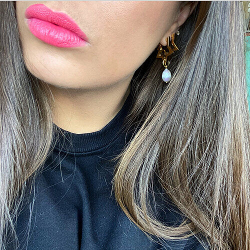 Thumbnail: Star Hoop Pearl Earrings