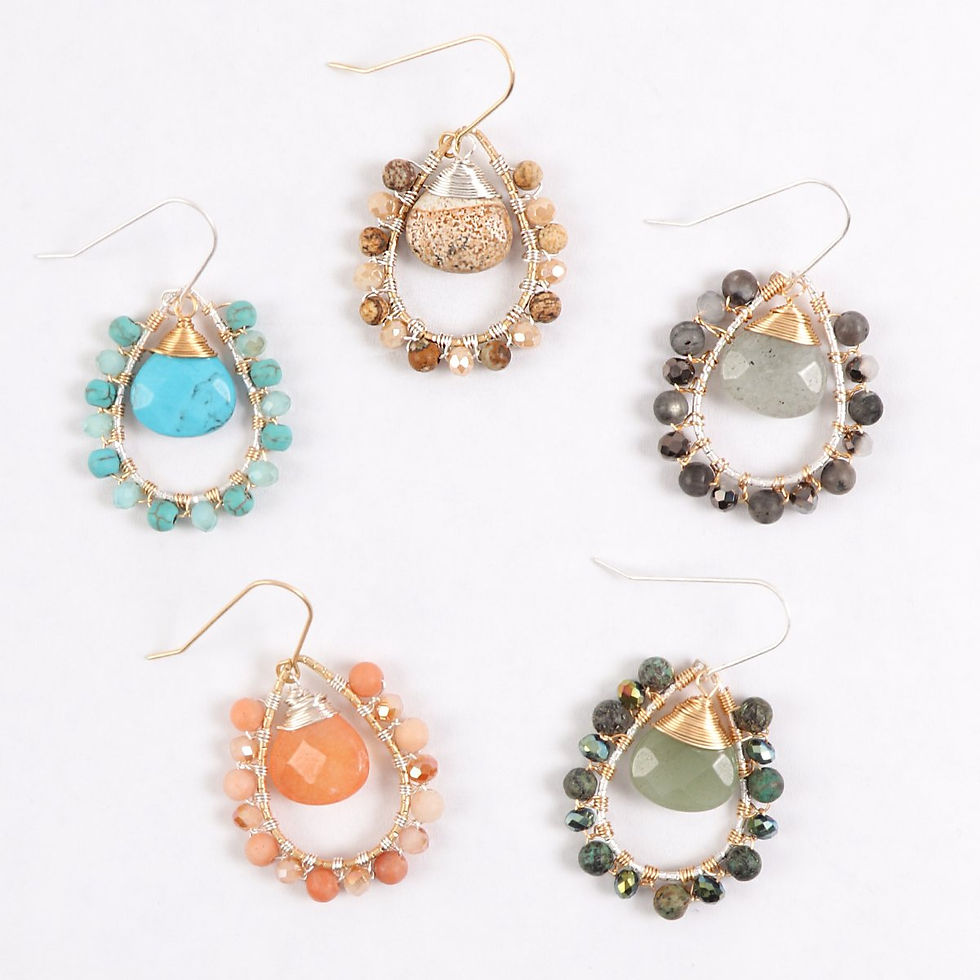 Thumbnail: Hde3097 - Stone Wired Beaded Teardrop Earrings