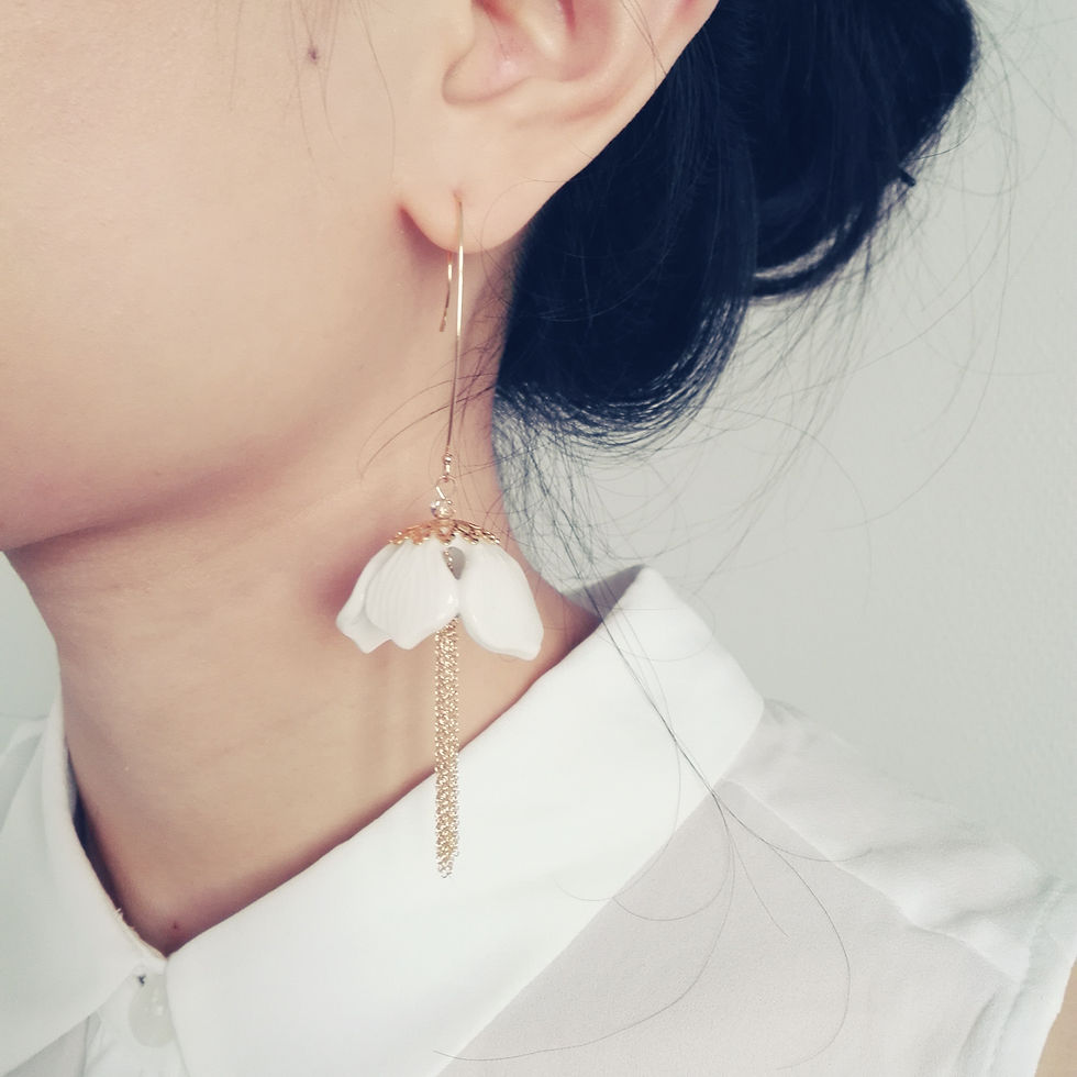 Thumbnail: Porcelain Snowdrop Flower Tassel Earrings