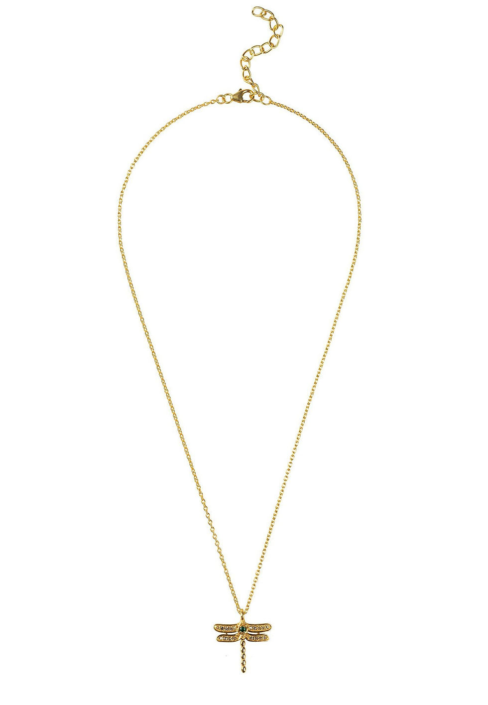 Thumbnail: Diamond & Emerald Dragonfly Necklace Gold