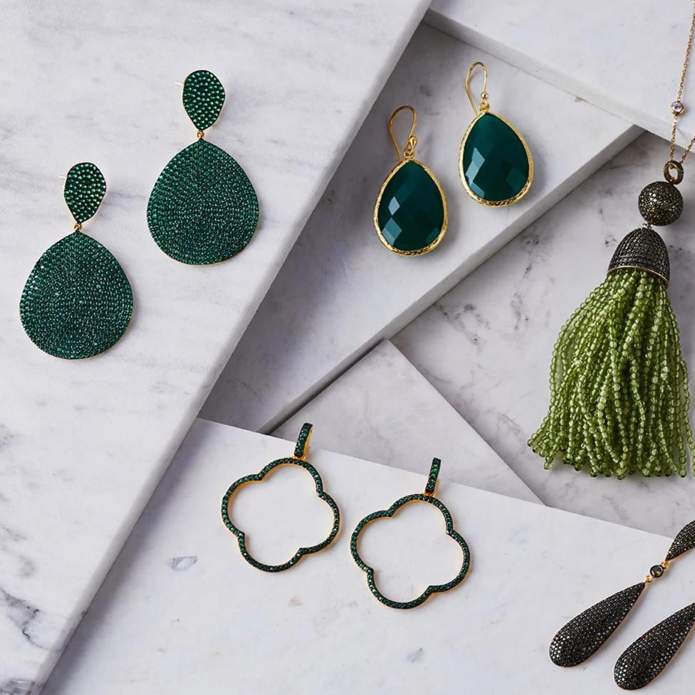 Thumbnail: *Monte Carlo Earring Gold Emerald Zircon