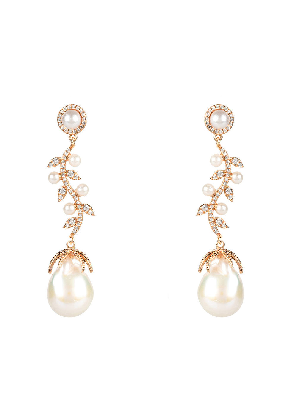 Baroque Pearl Trailing Flowers Earrings Rosegold