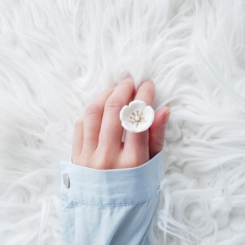 Thumbnail: Snow-White Porcelain Plum Blossom Ring
