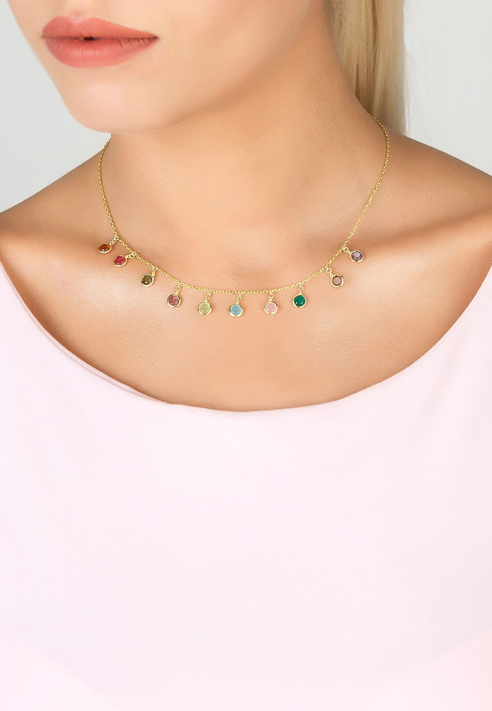 Thumbnail: Florence Multi Coloured Gemstone Necklace Gold