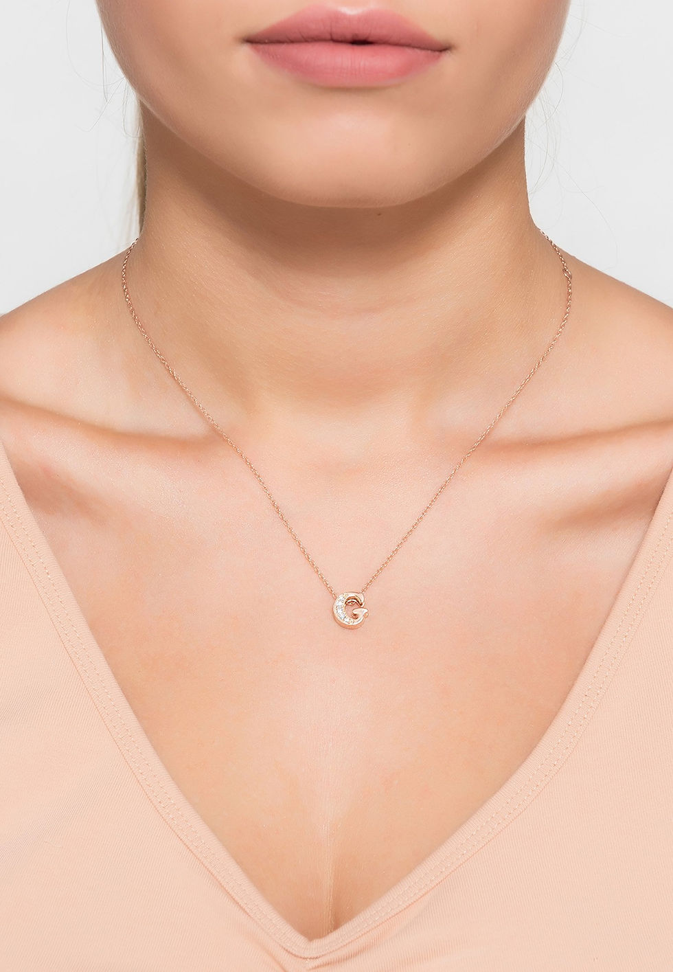 Thumbnail: Diamond Initial Letter Pendant Necklace Rose Gold G