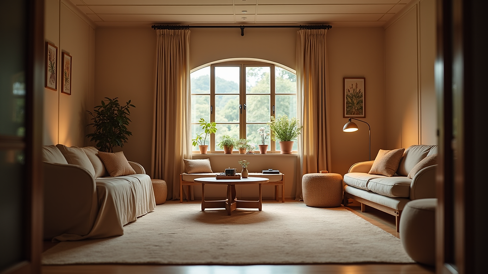 Eye-level view of a cozy room set up for a small group activity