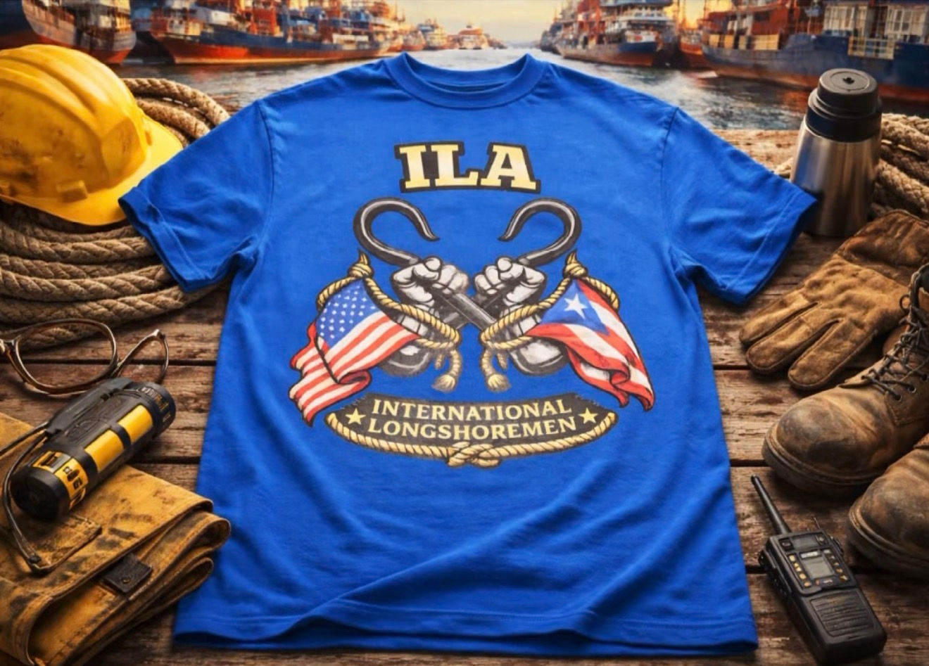 ILA - Longshoremen - 2 Flags