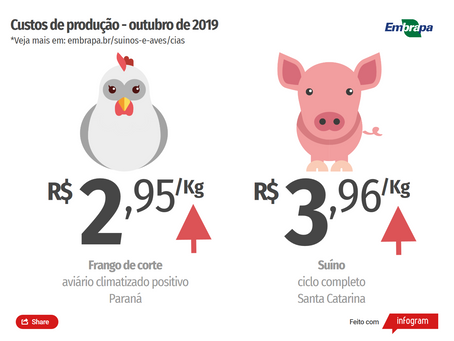 Custos de produção de suínos e de frangos de corte atingem o maior valor do ano
