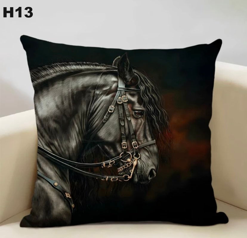Linen Cushion Friesian Horse with Bridal