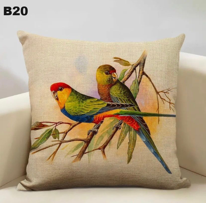 Linen Cushion Red Capped Parrot