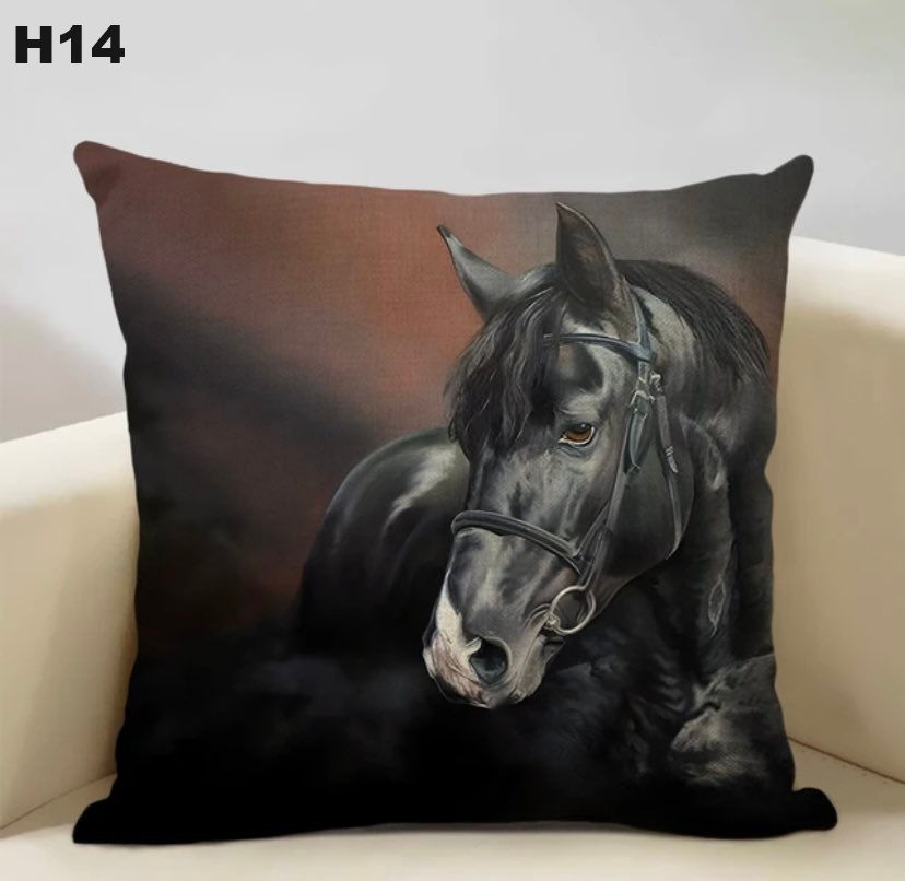 Linen Cushion Black Horse with Bridal