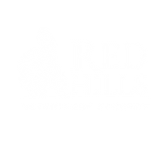 Red Hills Veterinary Logo with image of dog sketched in white 