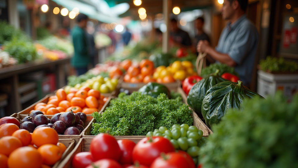 High angle view of a colorful vegetable market