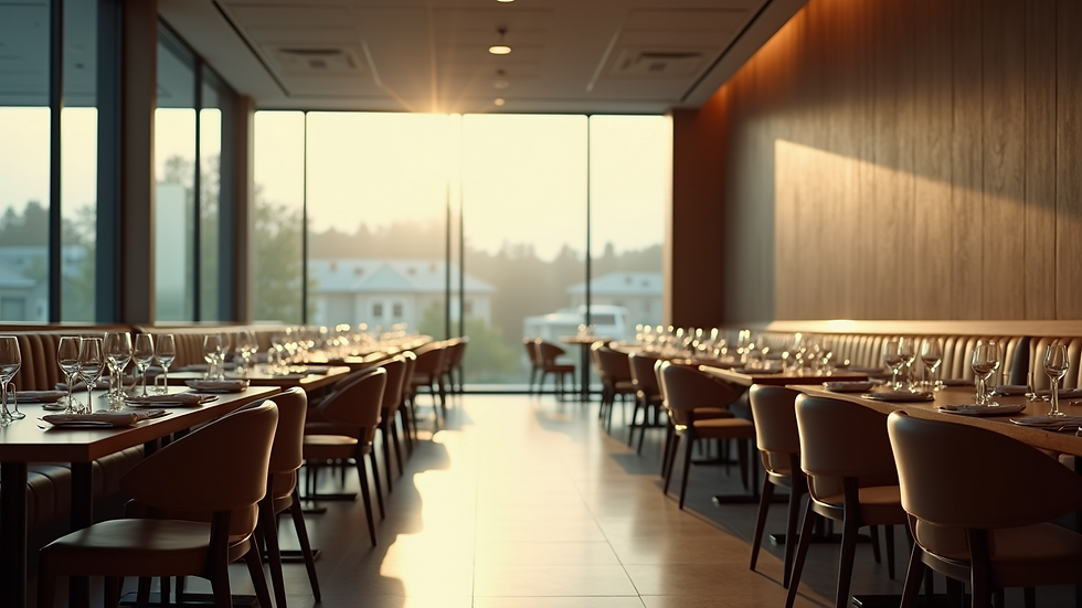 Wide angle view of a serene dining space
