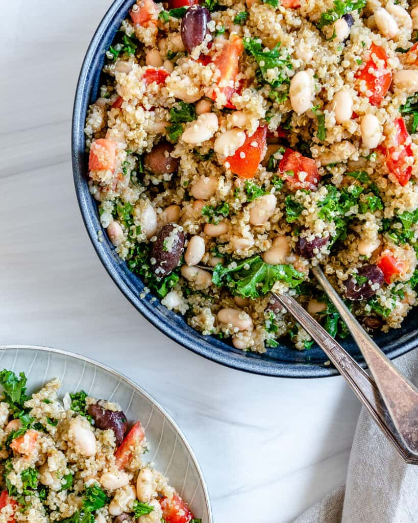 a superfood packed mediterranean salad with quinoa