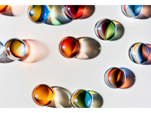 a variety of different colored marbles.