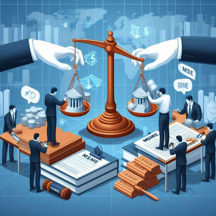 Image explaining the role of MSMEs in India's economy, the MSMED Act, Sections 8 and 18, and the Supreme Court ruling on dispute resolution for registered and unregistered MSMEs.