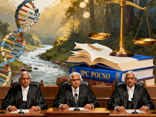 Supreme Court delivering its verdict in the 2014 minor rape case, symbolizing unreliable DNA evidence and broken circumstantial links.