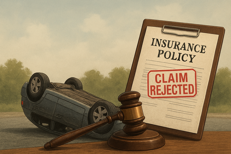 Motor Vehicle Act denying compensation to heirs of negligent drivers, with car accident and rejected insurance claim symbol.