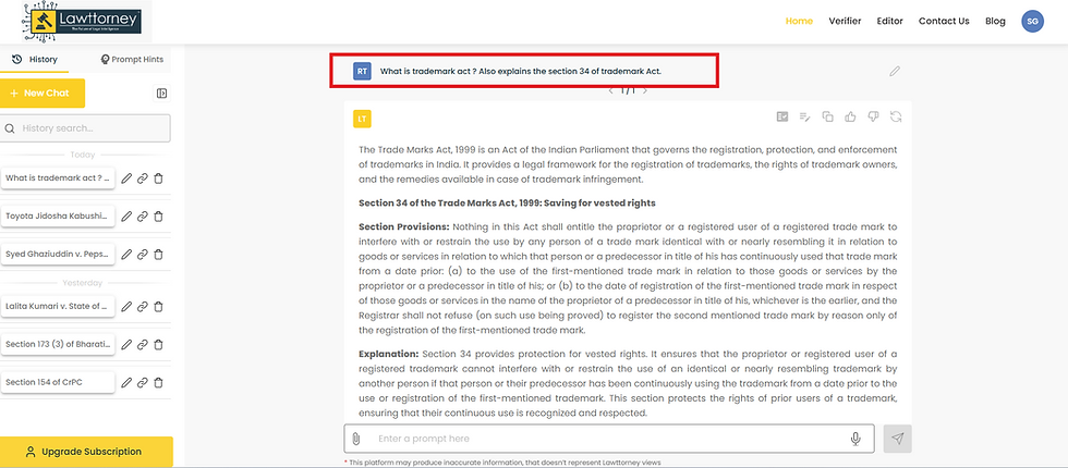 Get complete insights into the Trademark Act with our AI-powered tool at lawttorney.ai. The image below shows how simple it is!