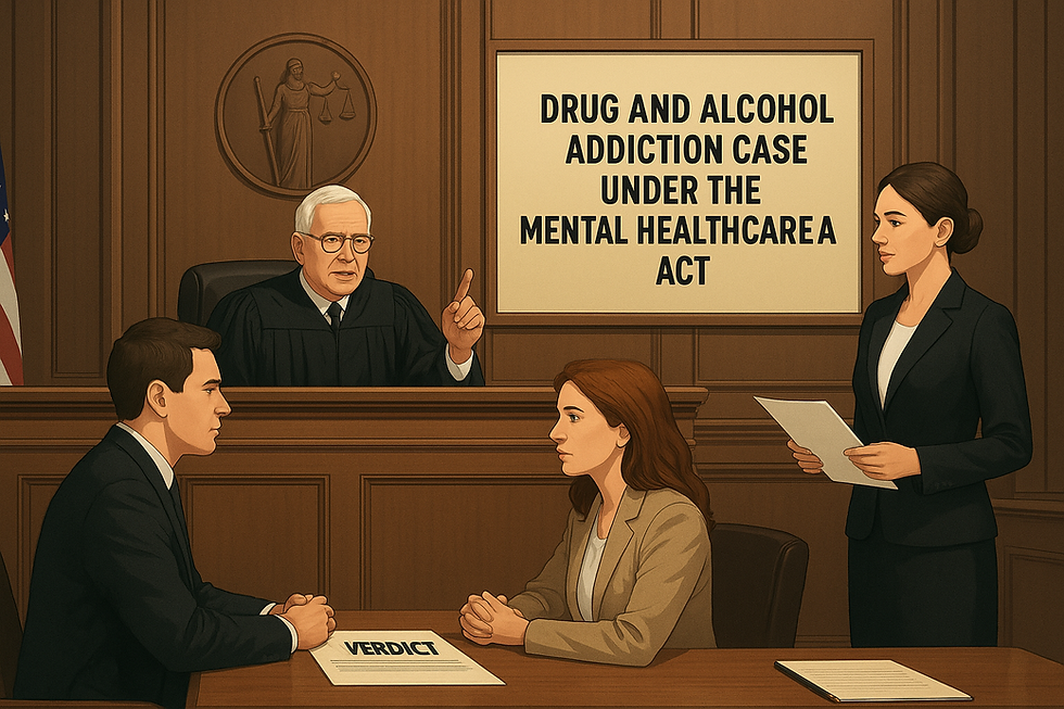 Bombay High Court scene depicting Justice Sanjay A. Deshmukh delivering a verdict on addiction cases under the Mental Healthcare Act, highlighting compassion, justice, and rehabilitation.