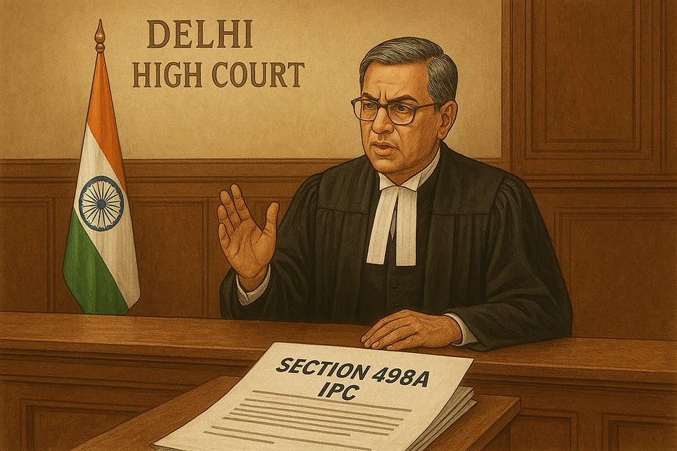 Delhi High Court courtroom scene depicting a judgment on Section 498A IPC and its application to invalid marriages.