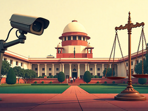 Supreme Court illustration highlighting Suo Moto PIL on non-functional CCTVs in police stations, symbolizing judicial action on custodial deaths and human rights.