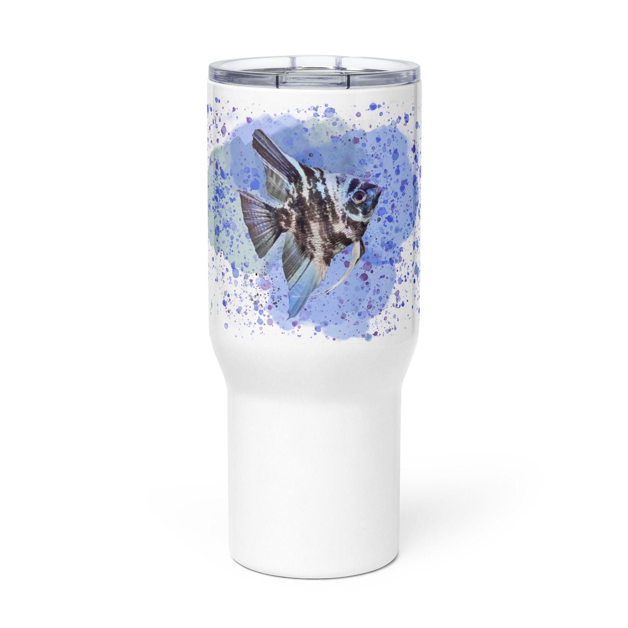 Electric Blue Marble Pearlscale Angelfish Travel Mug with Handle 25oz