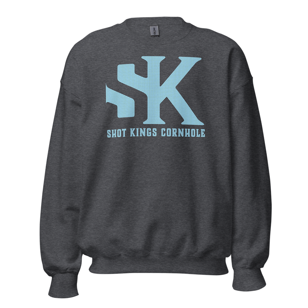 Thumbnail: Shot Kings Cornhole – Baby Blue “SK” PrefLogo Black Unisex Sweatshirt