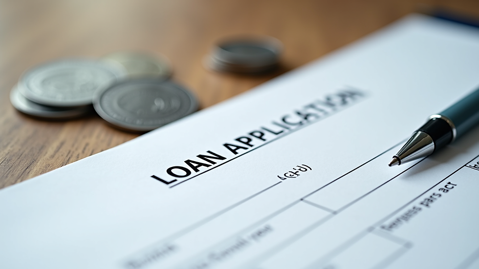 Close-up view of a loan application form with a pen on top