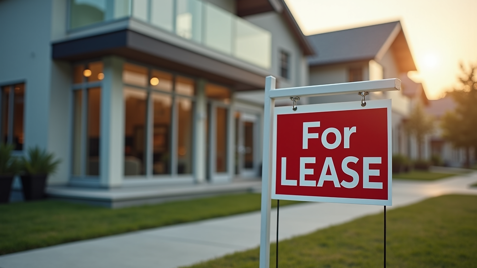 High angle view of a commercial real estate property with a "For Lease" sign