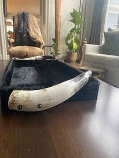 Thumbnail: Black Hair-on-Hide Tray with Spanish Bull Horn Handles - all tray made to order