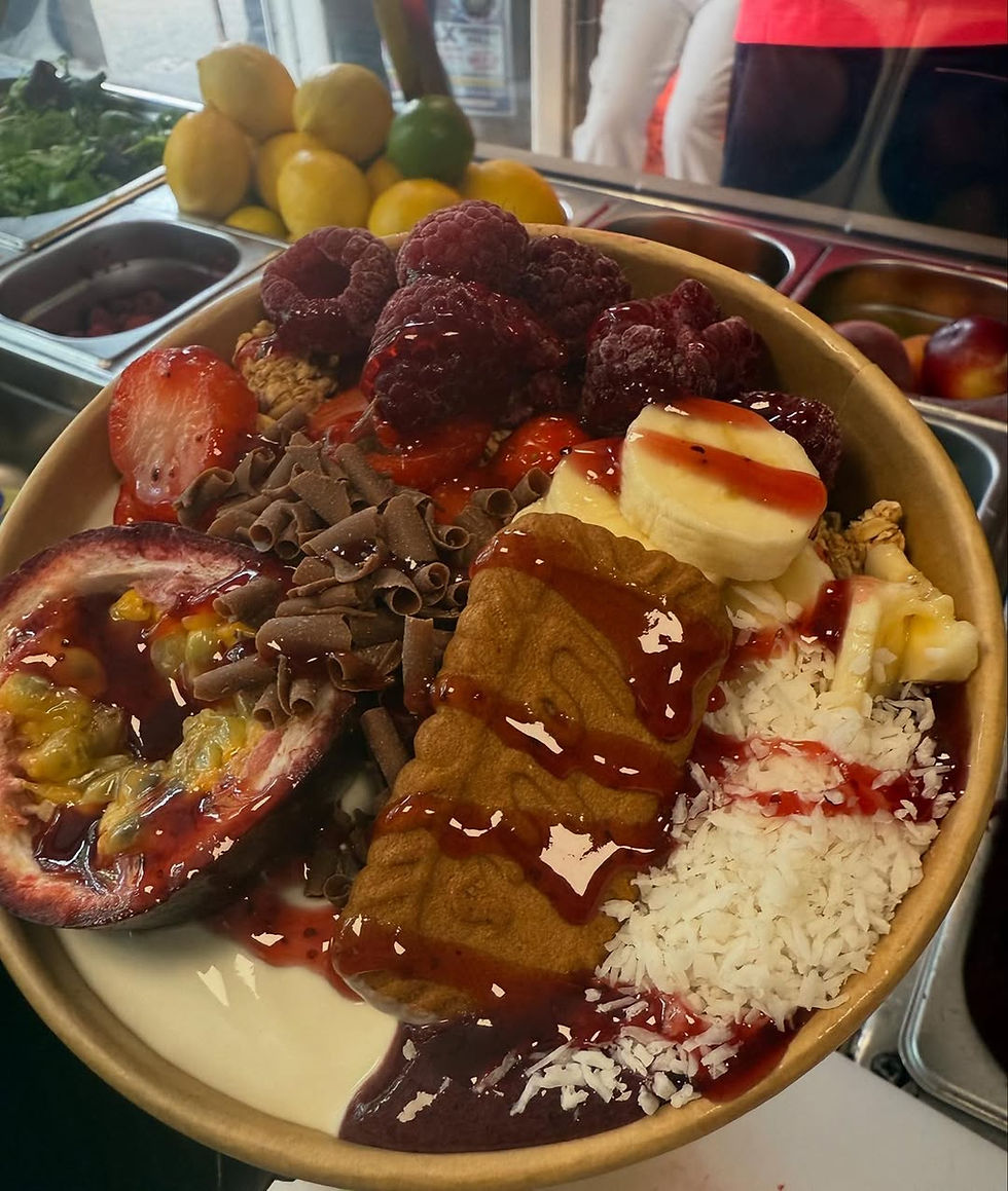 Fruity health bowl with acai and chocolate