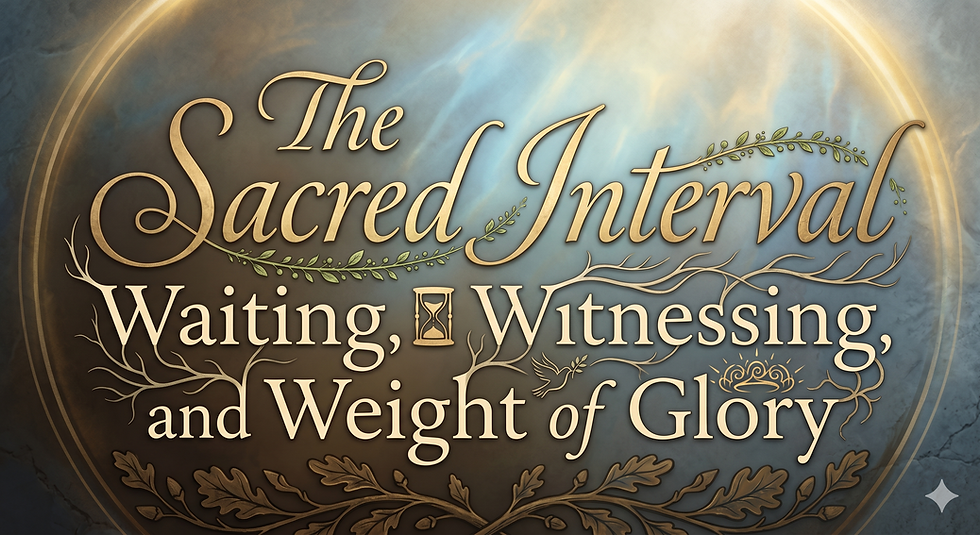 An elegant and artistic typographic design of the text ‘The Sacred Interval: Waiting, Witnessing, and Weight of Glory’.
