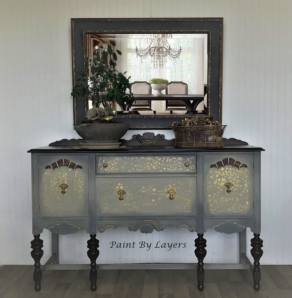 Vintage Buffet, Sideboard, Jacobean buffet, painted buffet, gray buffet, dining