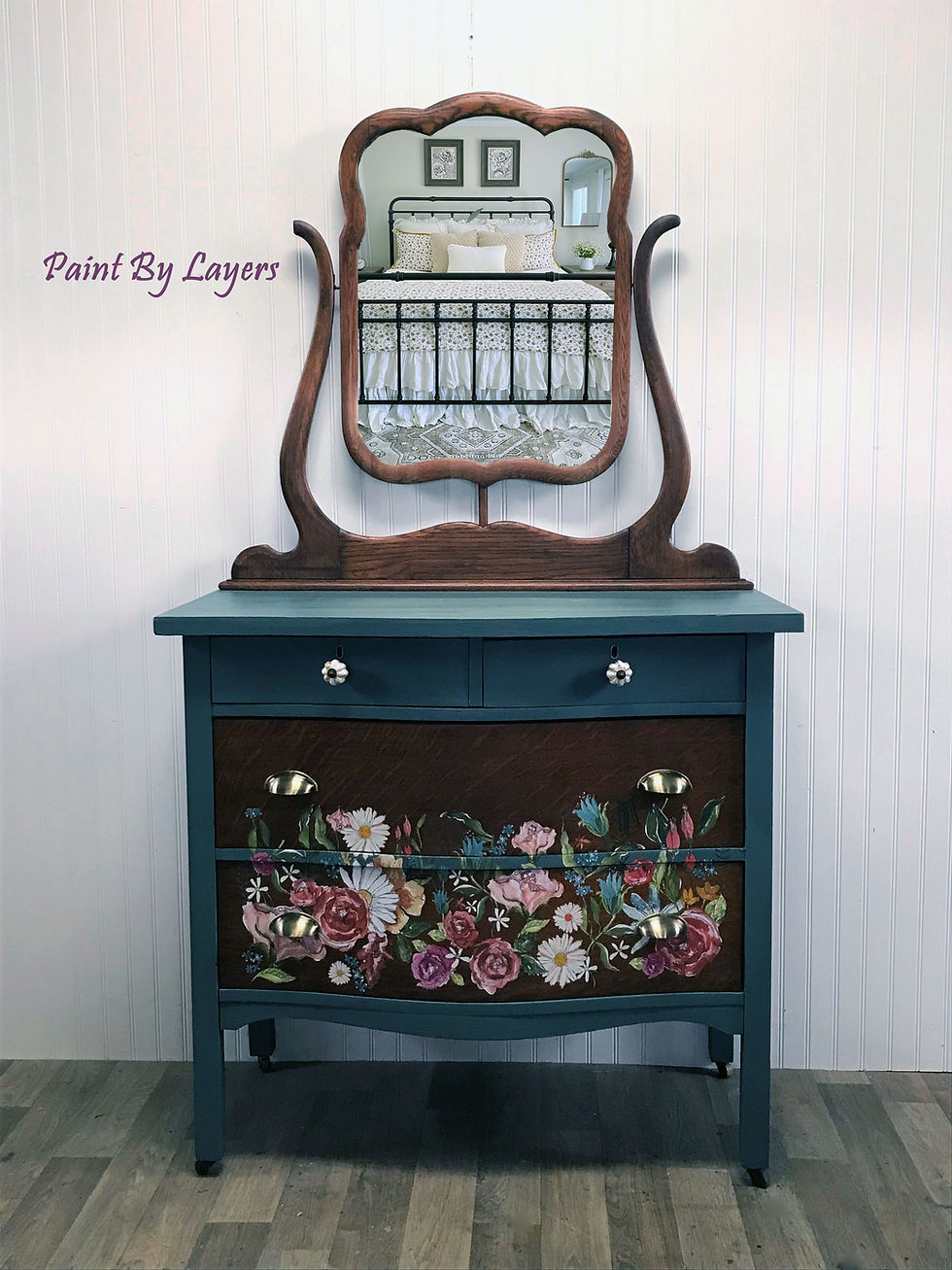 Thumbnail: SOLD  Antique Oak Dresser & Mirror, 4 Drawer Farmhouse Dresser