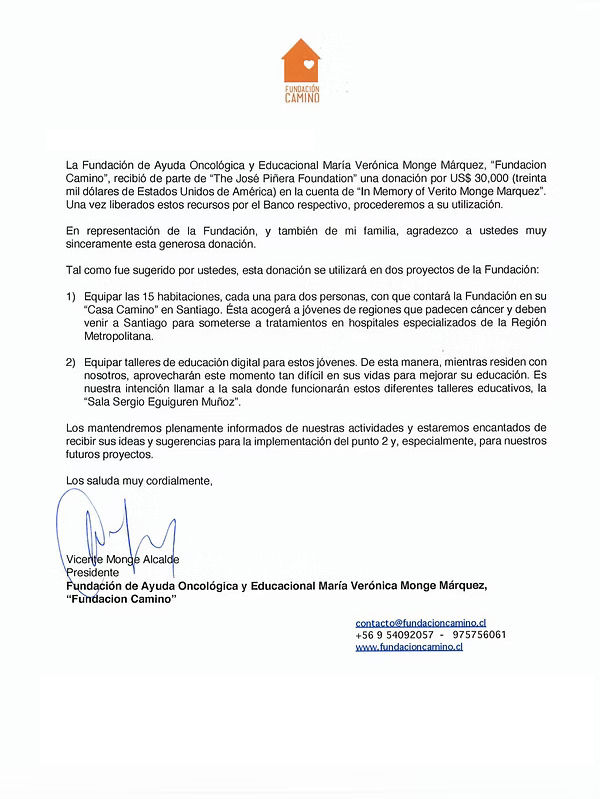 Carta Fundacion Camino