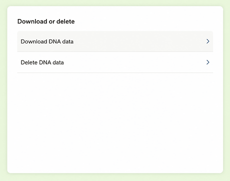 Ancestry settings showing Download DNA data options.
