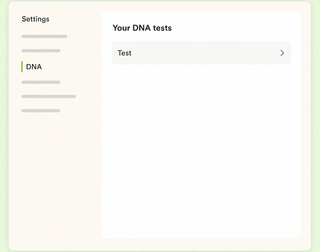 Ancestry settings menu highlighting DNA and Your DNA tests.