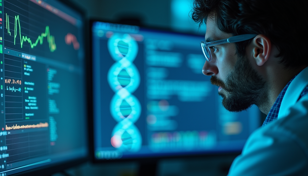 High angle view of a person downloading DNA raw data on a laptop