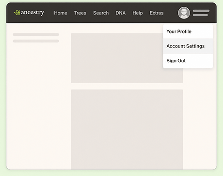 Ancestry menu showing Account Settings for DNA download