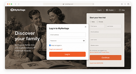 MyHeritage login screen to access raw DNA data
