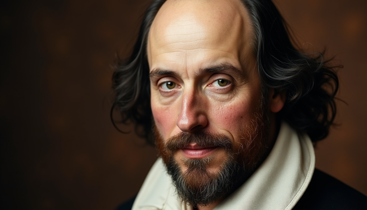 Retrato de William Shakespeare en primer plano, vista frontal