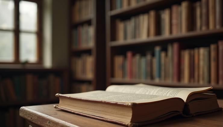 Vista lateral de una biblioteca con libros de poesía y una edición antigua de Gabriela Mistral