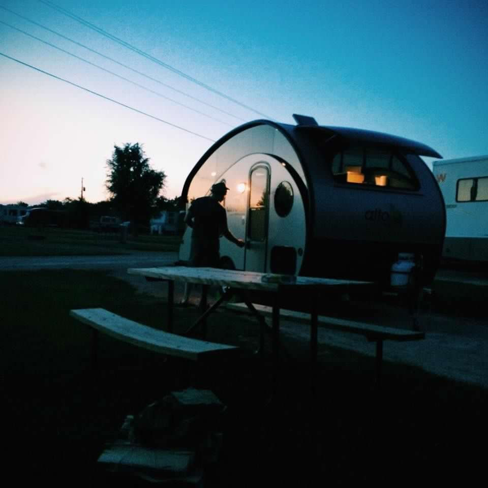 Camping in our trailer one of our fist nights on the road