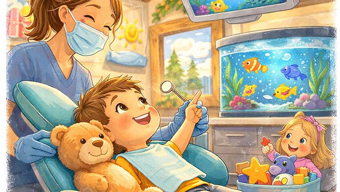 pediatric dentist making kid feel comfortable while kid gets teeth worked on